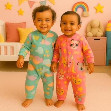 Imagem de Kit 2 Soft Macacão Infantil Menina e Menino Flaneladinho e Quentinho P