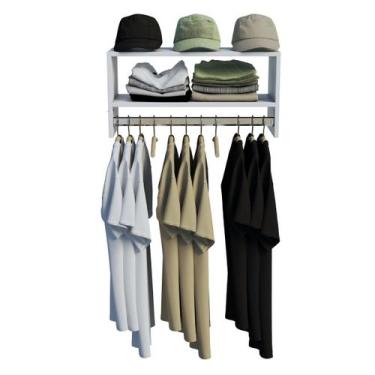 Imagem de Cabideiro De Parede Arara Suspenso Em Mdf Com Nicho 70cm Branco - Dos 