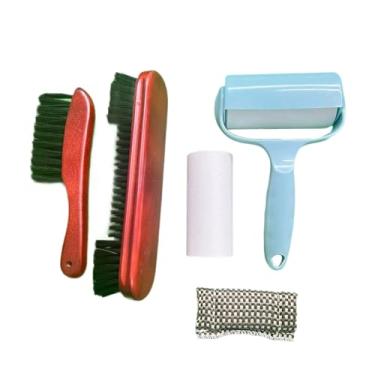 Imagem de Vaveren Conjunto de escovas para mesa de sinuca, remove pelos e poeira, cerdas macias práticas, limpeza profunda com cabo de madeira, Vermelho