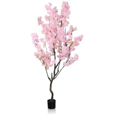 Imagem de Flor de cerejeira rosa sintética 2,1 m (213 cm) de altura, decoração de interiores, árvore de cerejeira falsa feita à mão para casamento, planta realista em vaso para casa, sala de estar, escritório