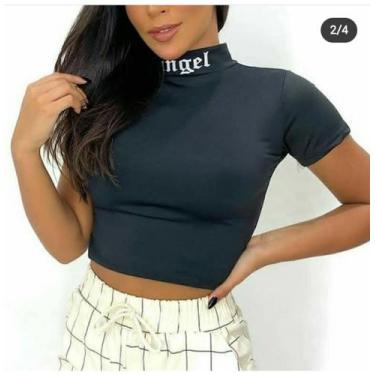 Imagem de Blusa cropped feminino gola alta Angel manga curta  - propria