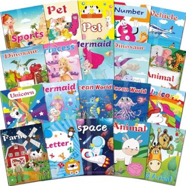 Imagem de 20 peças de livros de colorir para crianças de 4 a 8 anos, de Halloween, presentes de festa de aniversário, enchimento de atividades escolares em sala de aula, inclui unicórnio, sereia, alpaca, dinossauro, frutas, carro