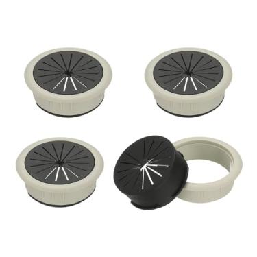 Imagem de PATIKIL Ilhós de mesa de 5 cm, 4 peças, capa de plástico para furo de mesa, cabo com ilhós, organizador de fios de mesa flexível com serra para fios, cabos através da bancada, cinza