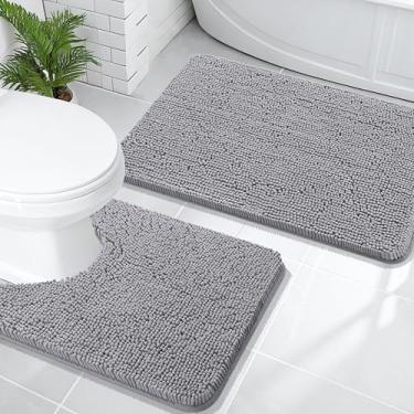 Imagem de OLANLY Conjunto de tapetes de banheiro de 2 peças, tapetes de banho de chenille macio absorvente e contorno em forma de U, tapete de banheiro lavável na máquina, acessórios de decoração de casa (76 x