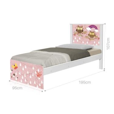 Imagem de Cama Solteiro Com Cabeceira Adesivada Corujinhas E Borboleta