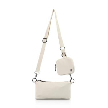 Imagem de LIERWOI Bolsas transversais modernas para mulheres, bolsa de ombro leve de nylon, à prova d'água, bolsa pequena para esportes de viagem, Branco, 8.27 x 4.13 x 0.4 inches