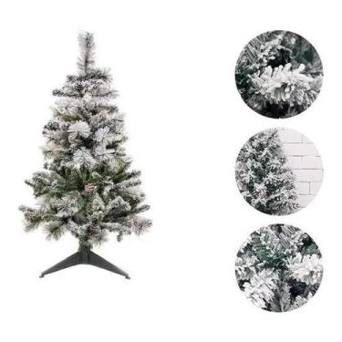 Imagem de Árvore De Natal Luxo Pinheiro Com Flocos De Neve Pinha 90cm 90 Galhos 