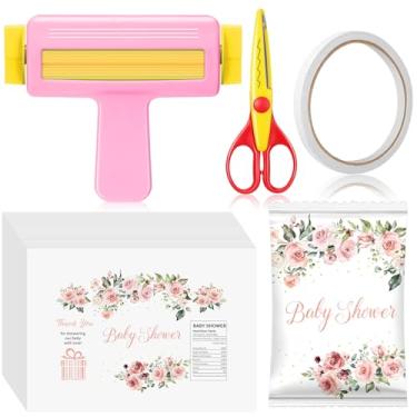 Imagem de AmazingSpark Crimpador de papel, tesouras de rosca, 30 folhas de papel de jato de tinta fino brilhante para chá de bebê, fita dupla face para artesanato, suprimentos de festa floral para meninas para