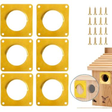 Imagem de Pacote com 6 protetores de predador de casa de pássaros de cobre - tamanhos de furos de 35 mm - anéis quadrados - exclui diferentes espécies de pássaros - Protege o orifício de entrada