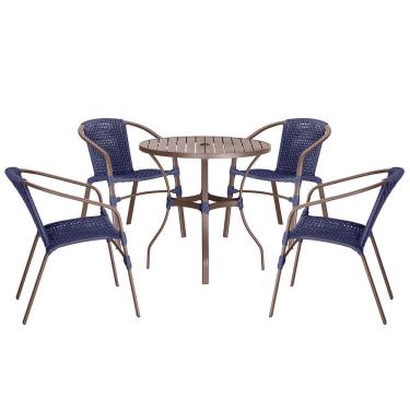 Imagem de 04 Cadeiras Floripa E Mesa Roma 100cm Marrom Trama Original Azul
