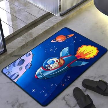 Imagem de Tapete De Banheiro Quadrado Absorve Água Antiderrapante Secagem Rápida 38x58cm (FOGUETE)