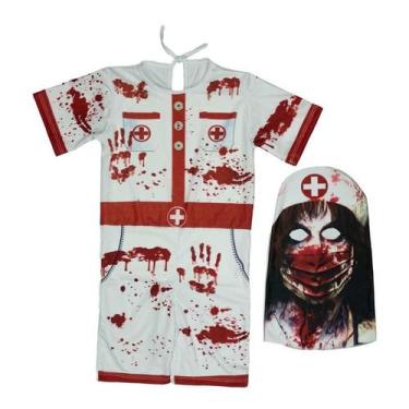 Imagem de Fantasia Zumbi Halloween Enfermeira Curta Com Máscara - Fantasias Caro