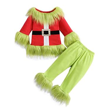 Imagem de Nicoxijia Toddler Baby Boys Girls Christmas Cosplay Monster Costume Outfits Green Furry Santa Long Sleeve Tops and Pants Set (Kid Green, 8-9 Years)