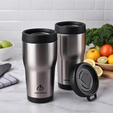 Imagem de Copo Térmico Parede Dupla em Aço Inox Cinza 350ml com Tampa Hermética - Estilo Esportivo