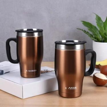 Imagem de Caneca Térmica Parede Dupla em Aço Inox Marrom 800ml com Tampa Flip - Estilo Esportivo