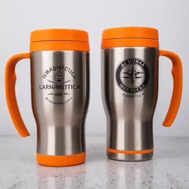 Imagem de Caneca Térmica Parede Dupla em Aço Inox Laranja 600ml com Tampa Hermética - Estilo Com Logo