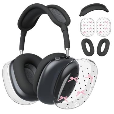 Imagem de BlHMCASE Capa de fone de ouvido para AirPods Max, lindo laço rosa com coração, capa de silicone preta para fones de ouvido para Apple AirPods Max