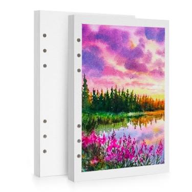 Imagem de LIGHTWISH Papel aquarela a granel, prensa a frio 100% algodão, 450 gsm, pacote com 2, total de 30 folhas de papel substituível perfurado A5 para artistas, adultos, estudantes, 14 x 21 cm