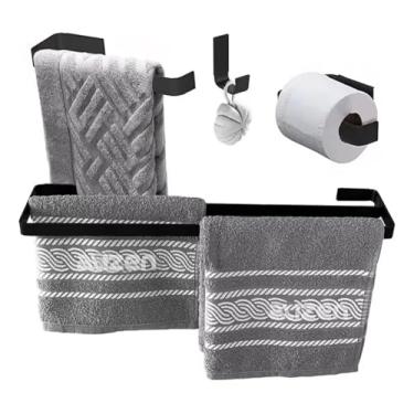 Imagem de Kit de Acessórios para Banheiro Preto com Suporte Toalha Duplo, Porta Toalhas e Acabamento Moderno - Alizen