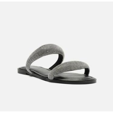 Imagem de Sandália Rasteira Arezzo Slide Couro Tira Strass Feminina-Feminino