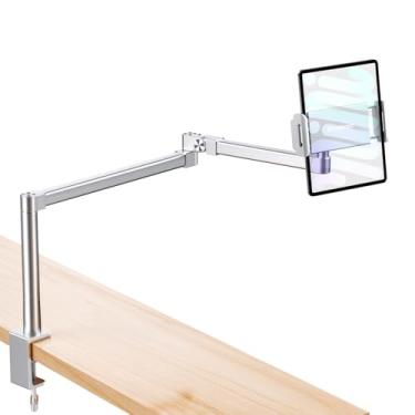 Imagem de elitehood Suporte de mesa para iPad de braço longo de 71 cm, suporte de braço para tablet de alumínio resistente para sofá de mesa, compatível com iPad Pro 13/12.9 Air Mini, iPhone, monitor portátil e