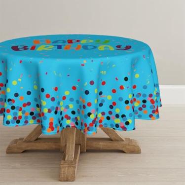 Imagem de Horaldaily Toalha de mesa redonda de aniversário de 177 x 178 cm, azul lavável, para decoração de festa, piquenique, jantar