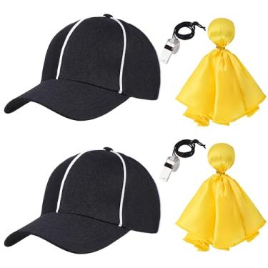 Imagem de obmwang Kit de acessórios de fantasia de árbitro inclui chapéu de árbitro bandeira de penalidade e apito com cordão para homens e mulheres futebol americano Halloween