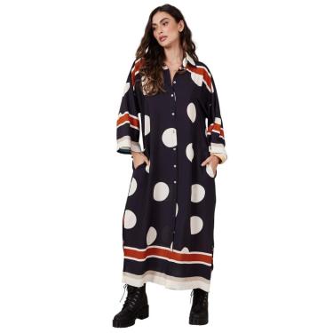 Imagem de Chemise Midi Amplo Preto Estampa De Poá Yacamim M7-Feminino