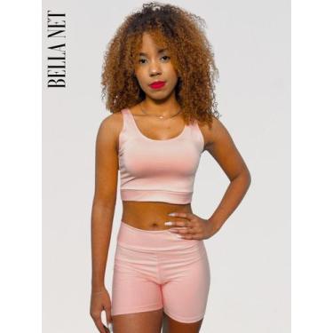 Imagem de Short Meia Coxa Academia Feminino Fitness Em Suplex - Rosa tropical - 