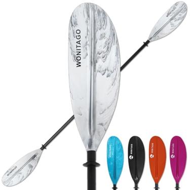 Imagem de WONITAGO Ramos de caiaque com eixo de alumínio e lâmina de PP reforçada, remos flutuantes para caiaque, 2 peças, 220 cm/86 pol, branco e preto