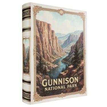 Imagem de XIAOAIKA Caixa decorativa de madeira – Caixas de livros falsas vintage com design de parque nacional, armazenamento secreto com fecho magnético, capa de couro, perfeita para estante de livros de