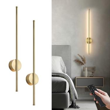 Imagem de Arandelas de parede modernas operadas a bateria, conjunto de duas lâmpadas de parede sem fio reguláveis com controle remoto, 3 temperaturas de cor, arandela de parede LED recarregável para quarto