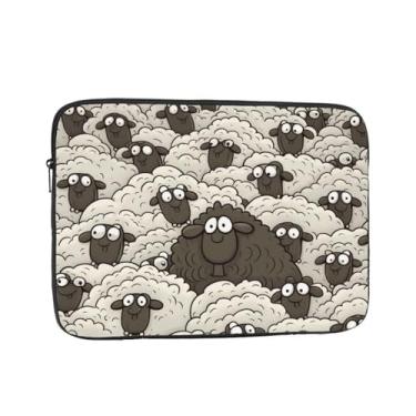 Imagem de Capa para laptop de ovelha preta e branca com desenho animado de 15 polegadas bolsa de transporte para computador à prova de choque capa protetora para notebook bolsa portátil para laptop bolsa à