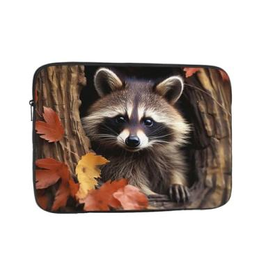 Imagem de Capa para laptop guaxinim no outono com buraco de árvore de 10 polegadas bolsa de transporte para computador à prova de choque capa protetora para notebook bolsa portátil para laptop bolsa à prova