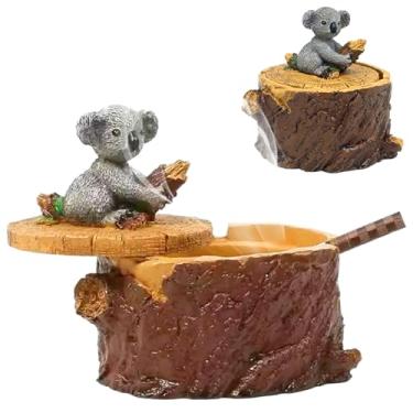Imagem de Cinzeiro, cinzeiro ao ar livre, bandeja de cinzeiro de resina animal vívida fofa com tampa, cinzeiro de jardim para cigarro para casa e jardim, ao ar livre, coala