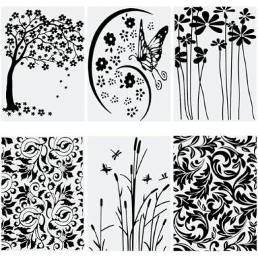 Imagem de SOFPLATE 6 peças, 6 estilos, borboleta, gravação, pastas, máquina de gravação, modelo, folha, árvore, planta, plástico convexo, reutilizável, estêncil, ferramentas para álbum de fotos, álbuns, cartões