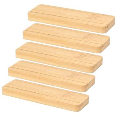 Imagem de YGFRSTO Pacote com 5 porta-fotos de madeira para mesa, suporte de bambu de 5 x 15 cm para número de mesa, cartão de lugar, placas de acrílico, rack de cartão na cerimônia de casamento, festa (pacote