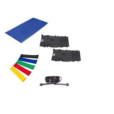 Imagem de Kit Colchonete Azul + Par de Caneleira De Peso 5kgs Profissional + 5 M