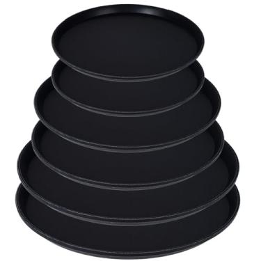 Imagem de Tiangrid 6 bandejas de servir de restaurante, 40,6 cm, 40,5 cm, paletes extragrandes de plástico preto, antiderrapante, redondo, bandejas grandes para servir lagostins para casa, restaurante, cozinha