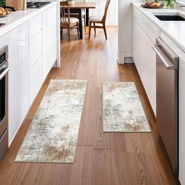 Imagem de GENIMO Conjuntos de 2 tapetes de cozinha antiderrapantes laváveis para chão, tapete de corredor de cozinha abstrato, impermeável, tapete de chão para corredor, lavanderia, pia, entrada, banheiro