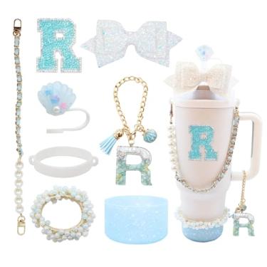 Imagem de Conjunto de acessórios de copo de 8 peças para copo Stanley de 30 e 1,559 g com alça, incluindo topo de palha, bota, alça de alça de garrafa de água, decoração de arco de palha, pulseiras, pingente de