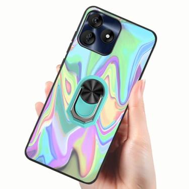 Imagem de Tuxiwei Capa de TPU macio para BLU G64L 2025, BLU G64L, capa com anel de metal integrado, suporte de dedo [suporte magnético para carro] mãos livres | arte multicolorida pintura ondulada impressa