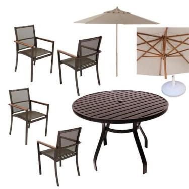 Imagem de Jogo de Mesa Ripada Alumínio 4 Cadeiras Perpétua Tela Sling com Guarda