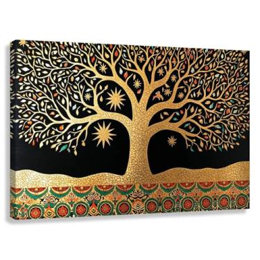 Imagem de Árvore da Vida Arte de Parede Impressão em Tela Decoração Harmonia da Vida Pintura Espiritual Natureza Quarto Preto e Dourado 45x30cmx1
