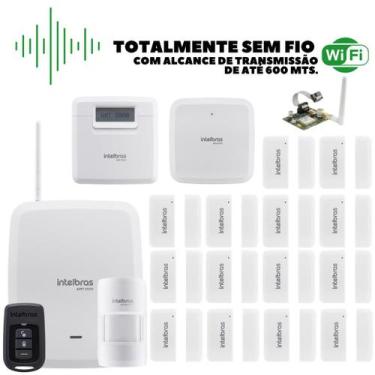 Imagem de Kit Alarme Intelbras AMT 8000 Sem Fio, Com 14 Sensores de Abertura e M