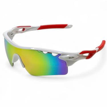 Imagem de Óculos De Sol Esportivo Dois Furos Solon Glasses Lentes Multicores Haste Banca E Vermelha Hype Moda Fashion Sports - Ciclismo, Corrida, Academia - Case Rigida + Flanela + Limpa Lentes + Certificado