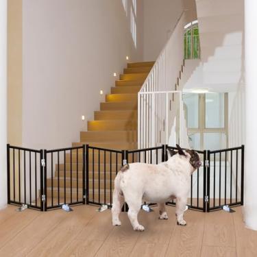 Imagem de No Pawblems Portão curto para cães, cerca dobrável de 40 cm de altura para ambientes internos e externos, portão extra largo para filhotes de até 182 cm para escadas, corredores, portas, deque