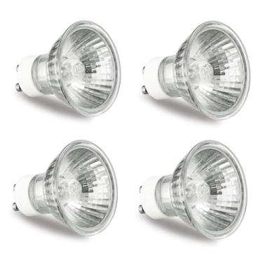 Imagem de GODONLIF GU10 Lâmpada de halogêneo 120V 50W lâmpadas de halogêneo para lâmpada de aquecedor de velas, GU10+C, MR16 com tampa de vidro, branco quente 2700K, regulável, pacote com 4