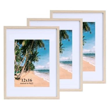 Imagem de LYYYXGYP Porta-retrato 30,5 x 40,6 cm (12 x 16") bege para exibição de fotos 21 x 30 cm com tapete ou 30,5 x 40,6 cm sem tapete para pendurar na parede, conjunto de 3