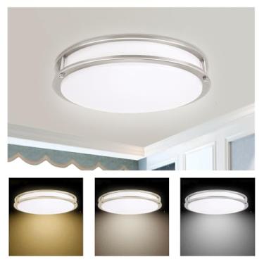 Imagem de ENATECLITE Luminária de teto LED de 35.6 cm, luzes de teto ajustáveis 3000K/4000K/5000K, iluminação regulável para banheiro, corredor, cozinha, escada, níquel escovado, listado na ETL